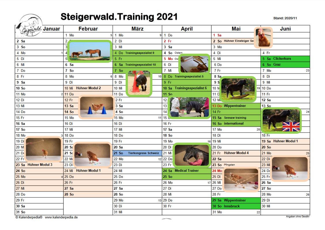 Steigerwald.Termine 2021 von Januar bis Juni